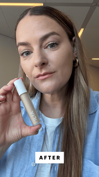 Panych after applying the Ilia Skin Blur Serum Concealer